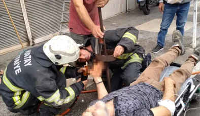 İskenderun’da Kepenk Makarasına Sıkışan Esnaf Kurtarıldı